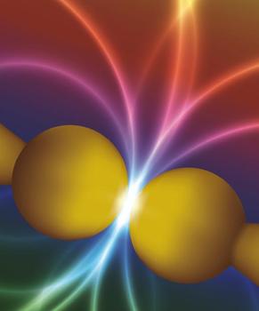 Figura que muestra de manera artística el cambio de color cuando el efecto túnel cuántico se produce en una cavidad subnanométrica. Crédito: Universidad de Cambridge.