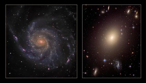 Comparación entre una galaxia espiral y una elíptica. Imagen: CAHA.