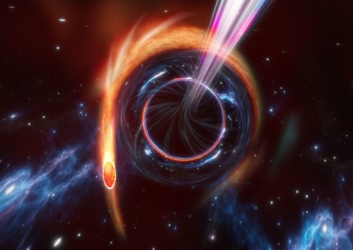 Concepción artística de la disrupción de una estrella por un agujero negro supermasivo. / Carl Knox, OzGrav-Swinburne University.