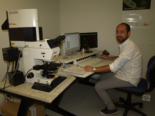 Óscar Lorenzo analiza las raíces en el microscopio confocal del CIALE.