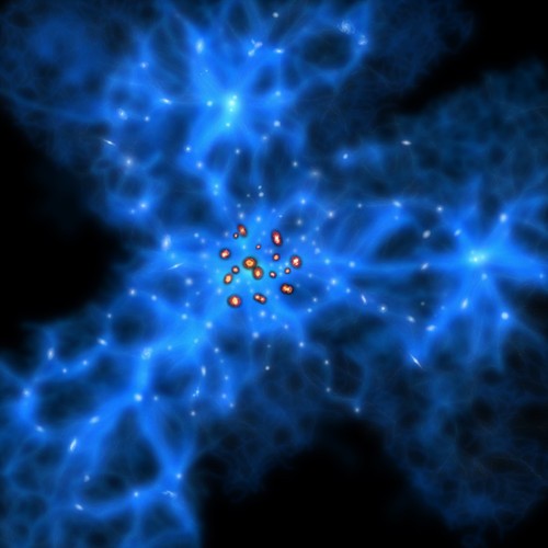 Imagen de las galaxias monstruosas y de la proto-Gran Muralla. Crédito: ALMA (ESO/NAOJ/NRAO)