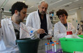 Juan JosÃ© Bonfiglio, Eduardo Arzt y Lucas Tedesco en el laboratorio. Foto: gentileza investigadores.