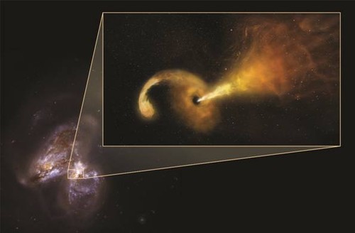 Un agujero negro engulle una estrella. Fuente: Sophia Dagnello, NRAO/AUI/NSF; NASA, STScI.