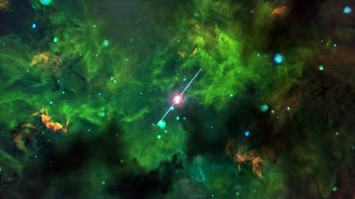 Ilustración del entorno que rodea al GRB 020819B, basado en observaciones de ALMA. Crédito: NAOJ