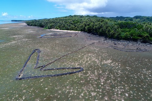 Las trampas para peces de marea hechas de piedra, apuntan hacia el mar en las islas de Yap en los Estados Federados de Micronesia. /Foto de Bill Jeffery.