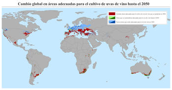 Mapa mundial de áreas adecuadas para el cultivo de uva (por Conservation International).
