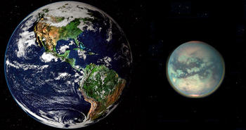 Montaje de imágenes de la Tierra y Titán (CSIC).