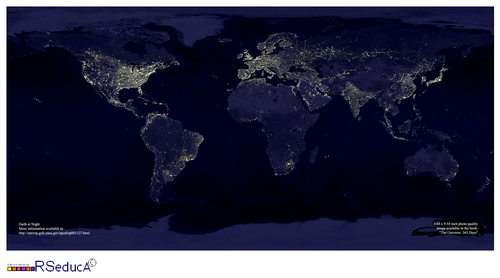 La Tierra de noche, imagen satélite que recoge la plataforma RS-Educa.