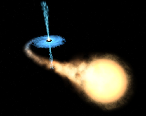 Recreación artística de la eyección de gas emitida por un agujero negro. / IAA-CSIC.
