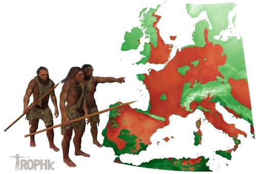 Áreas del continente habitables por los cazadores-recolectores paleolíticos en diferentes periodos/Jesús Rodríguez.