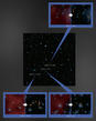 En cada acercamiento, se aprecia a la izquierda la imagen óptica (azul) y milimétrica/submilimétrica (rojo) y, a la derecha, la imagen óptica junto a la de ALMA (FOTO: ALMA (ESO/NAOJ/NRAO) / Universidad de Kioto).