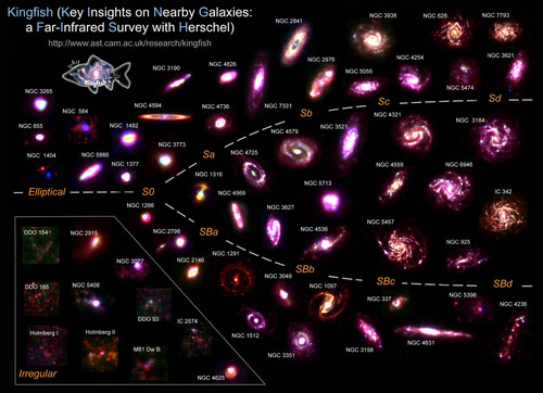Compilación de imágenes infrarrojas de estas galaxias creadas a partir de las observaciones de Spitzer (SINGS) y Herschel (KINGFISH). Crédito: Maud Galametz.