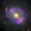 Zona central de la galaxia M77, tambiÃ©n conocida como NGC 1068, observada por ALMA y el telescopio espacial Hubble de NASA/ESA. 