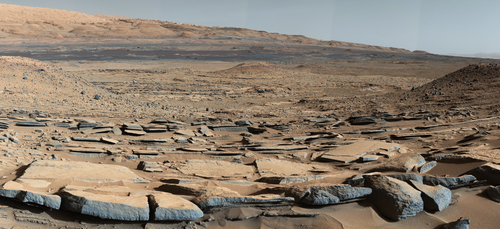 Superficie marciana tomada por el robot Curiosity. Imagen: NASA/JPL-Caltech/MSSS.
