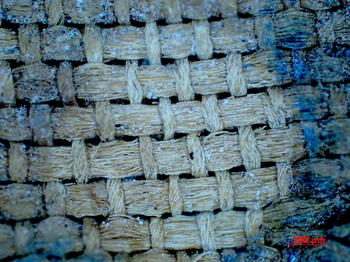 Imagen microscópica que muestra el efecto del láser en una pieza de seda