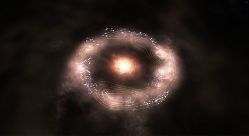 Los campos magnéticos controlan el colapso de nubes moleculares en el anillo que rodea el núcleo de la galaxia NGC1097. Crédito: Gabriel Pérez, SMM (IAC).