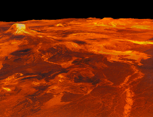 Recreación en 3D de la región venusiana Western Eistla, a partir de imágenes obtenidas por la sonda Magallanes. Imagen: JPL-NASA