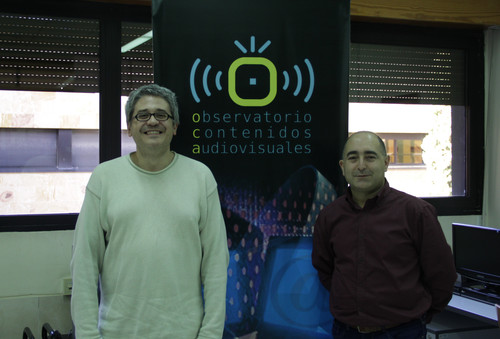 Juan José Igartua y Francisco Javier Frutos en el Observatorio de Contenidos Audiovisuales de la USAL