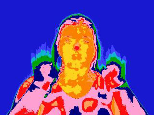 Imagen termográfica de una persona con amor de pasión subordinada (baja la temperatura de las manos y la nariz)./UGR.