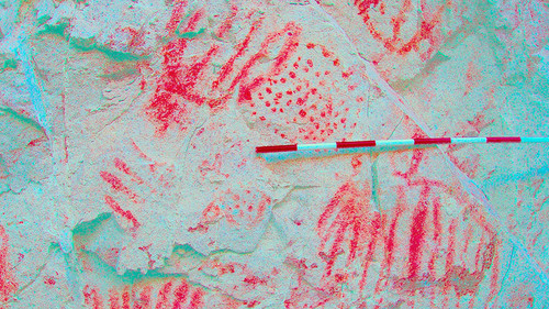 Pintura rupestre hallada en la localidad chubutense de Las Chapas. Foto: gentileza investigadora.