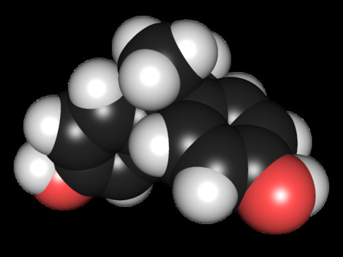 Estructura molecular del bisfenol A.