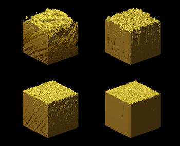 Imágenes de simulaciones por ordenador de películas de oro con distinta porosidad. / CSIC