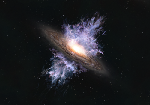 Interpretación artística de un viento galáctico impulsado por un agujero negro supermasivo ubicado en el centro de una galaxia/ALMA (ESO/NAOJ/NRAO)