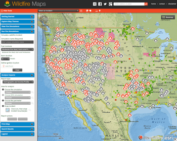 Mapa de los incendios registrados en una parte de Estados Unidos (FOTO: Tecnosylva).