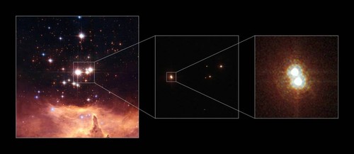 La estrella Pismis 24-1, sistema múltiple de estrellas masivas. Imagen: NASA, ESA, Jesús Maíz (IAA).