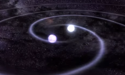 Simulación de ondas gravitacionales de una pareja de agujeros negros. Imagen: NASA.