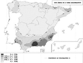 Mapa de riesgo sísmico de España. 
