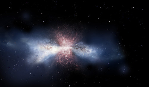 Material interestelar expulsado de regiones centrales de una galaxia. Imagen: ESA.