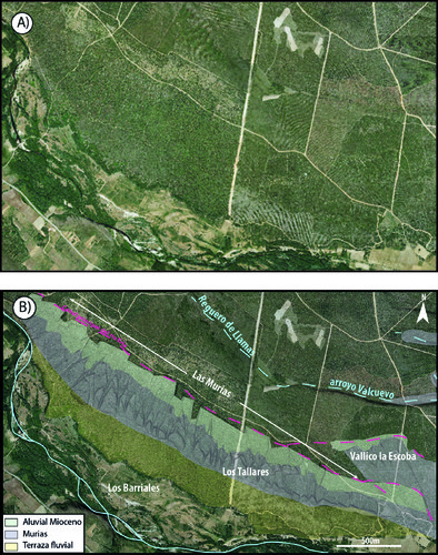 Zona de explotación minera romana cubierta con vegetación cerca de Castrocontrigo (León). Abajo, interpretación con datos LiDAR. Imagen: Javier Fernández. 