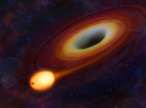 Recreación de la estrella al borde del agujero negro, una imagen de Science.