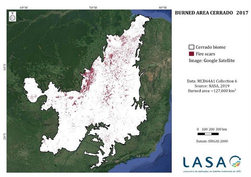 Áreas quemadas en el Cerrado brasileño.