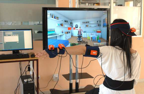 Rehabilitación del miembro superior mediante un sistema de realidad virtual y sensores inerciales. FOTO: CIDIF.