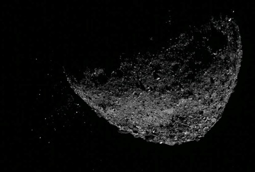 Composición de la eyección de partículas desde la superficie del asteroide Bennu el 6 de enero de 2019. Imagen: IAC.