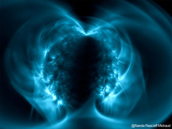 Imagen de la emisión en radio de dos magnetares./ Foto: NandaRea/Jeff Michaud.