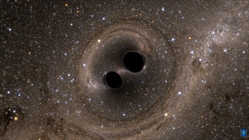 Colisión de dos agujeros negros. Imagen: SXS.