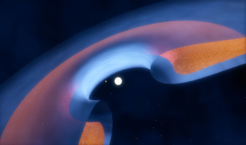 Representación esquemática de un disco de transición al rededor de una joven estrella. Créditos: ESO/M. Kornmesser 